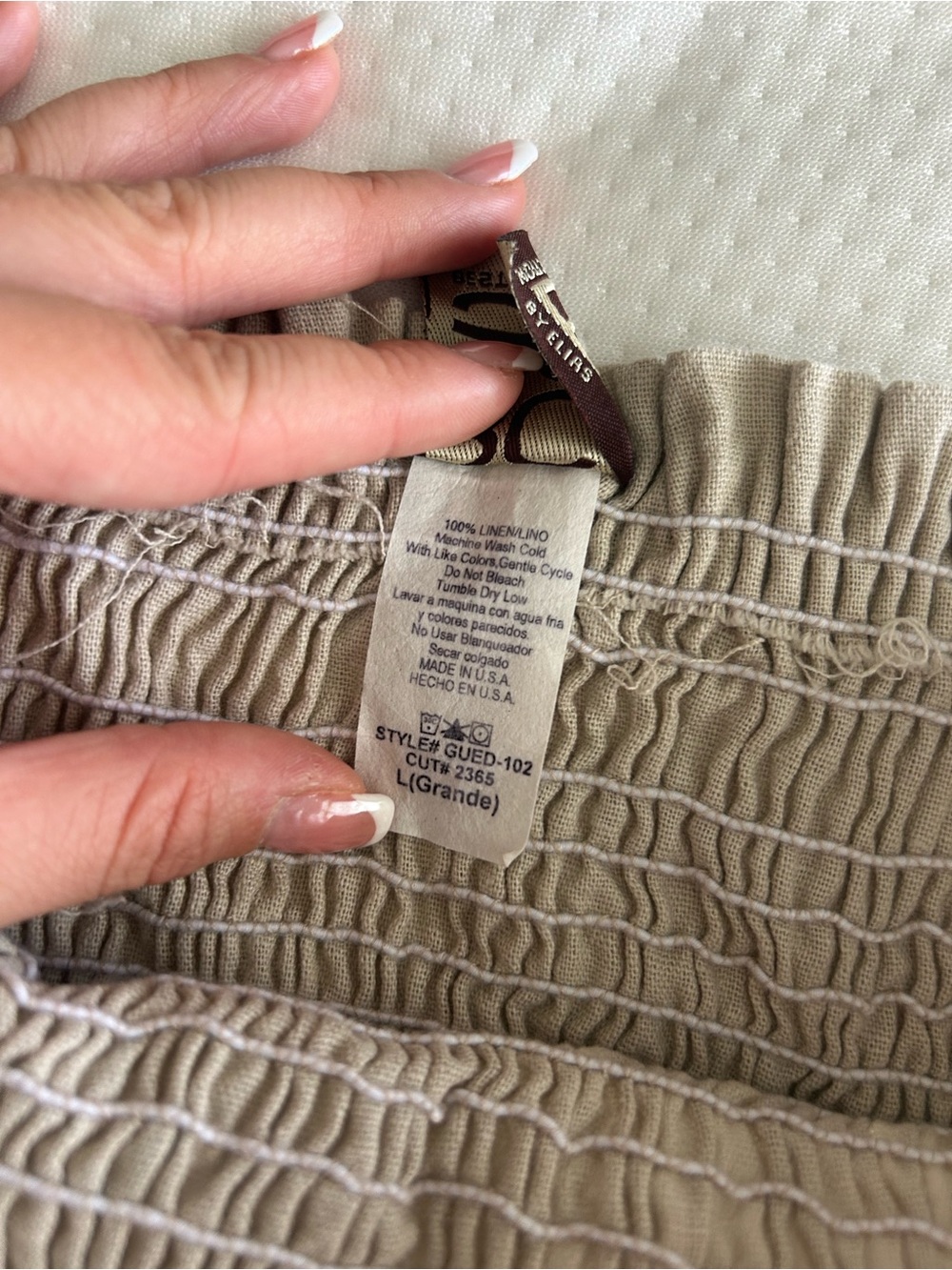 Vintage 100% Linen Beige Textured & Lace Trim Midi Dress - Neutral Beige - Picture 7 of 8
